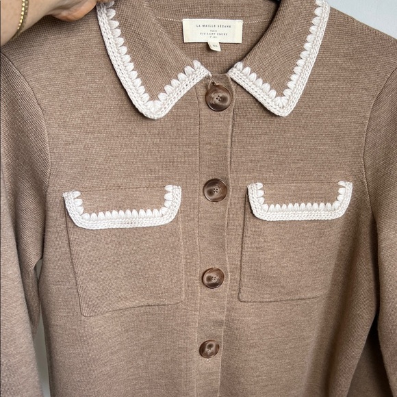Sezane Camel Cardigan with White Detailing - Picture 6 of 6